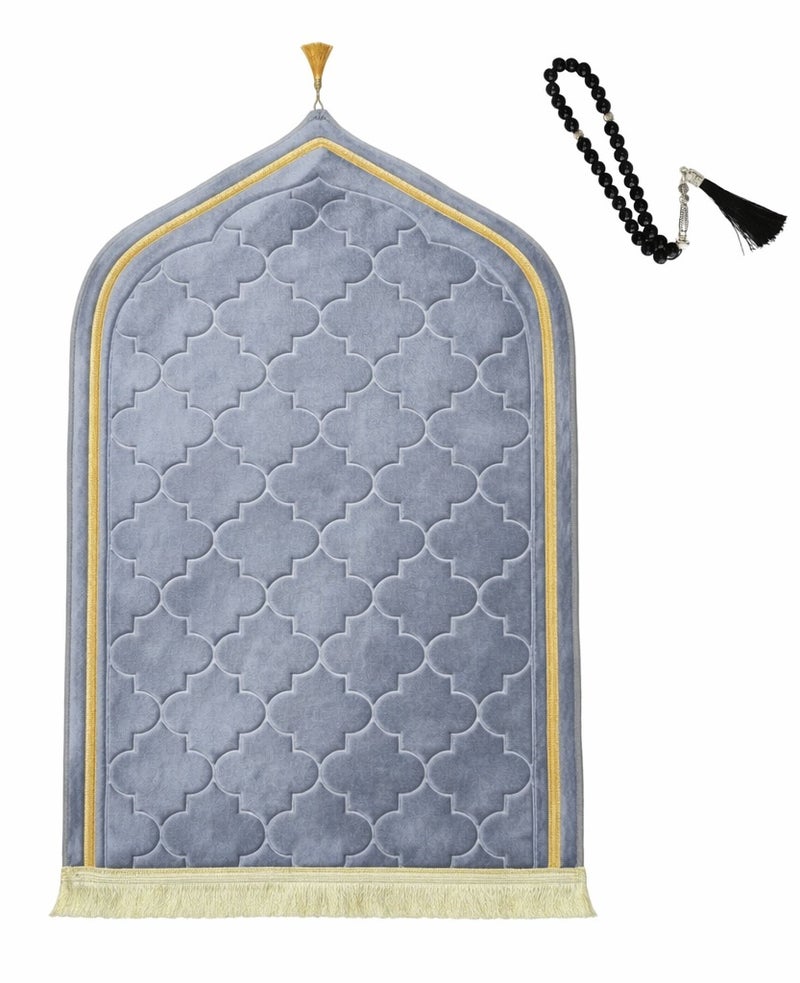 فابينني سجادة صلاة مملوءة بالفوم مع خرزات صلاة ناعمة ومضادة للانزلاق وقابلة للحمل وخفيفة الوزن للرجال والنساء هدية عيد رمضان 70 × 110 سم رمادي - Image 3